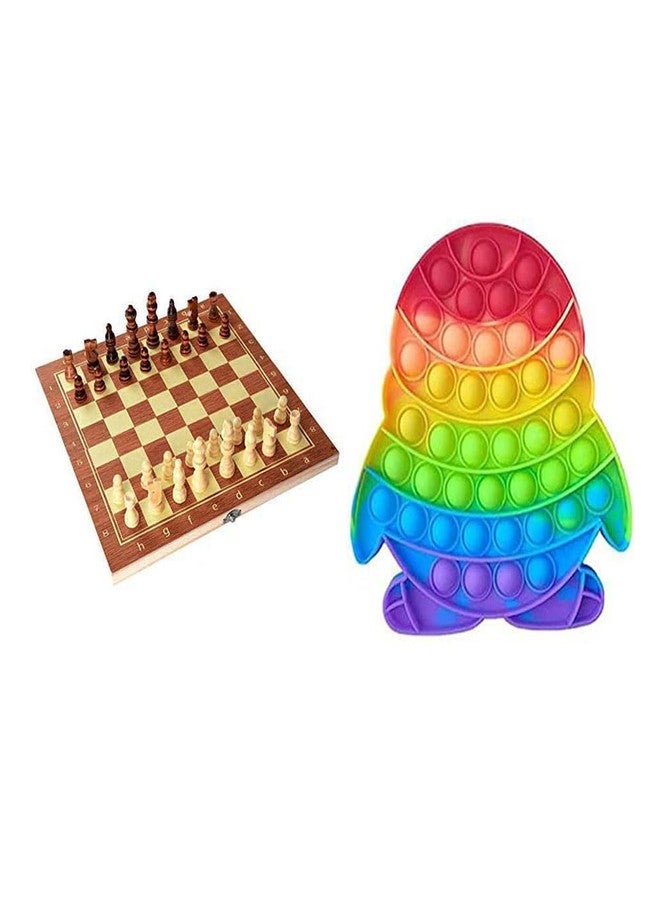 Mahi Enterprise Handmade Wooden Chess Set - 12 Inch Magnetic Board with Carved Pieces & Penguin Pop It Fidget Toy - Push Bubble Sensory Toy (Multicolor) - Image 1